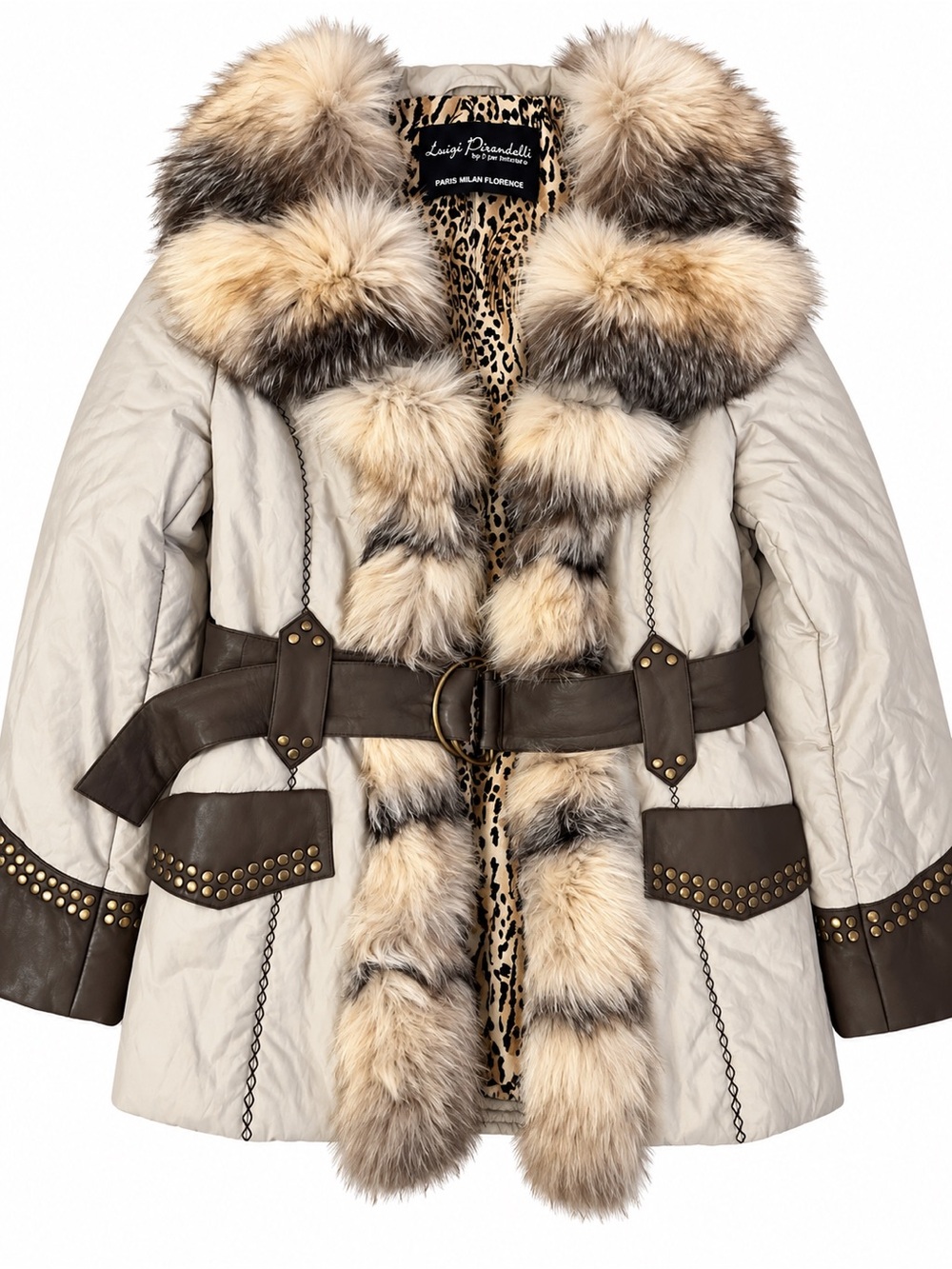 Luigi Pirendelli by Mitchie’s Genuine Silver Fox Fur Belted Coat Y2K Luxury Coat